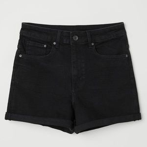 Black Shorts, 5-pocket, washed stretch, high waist